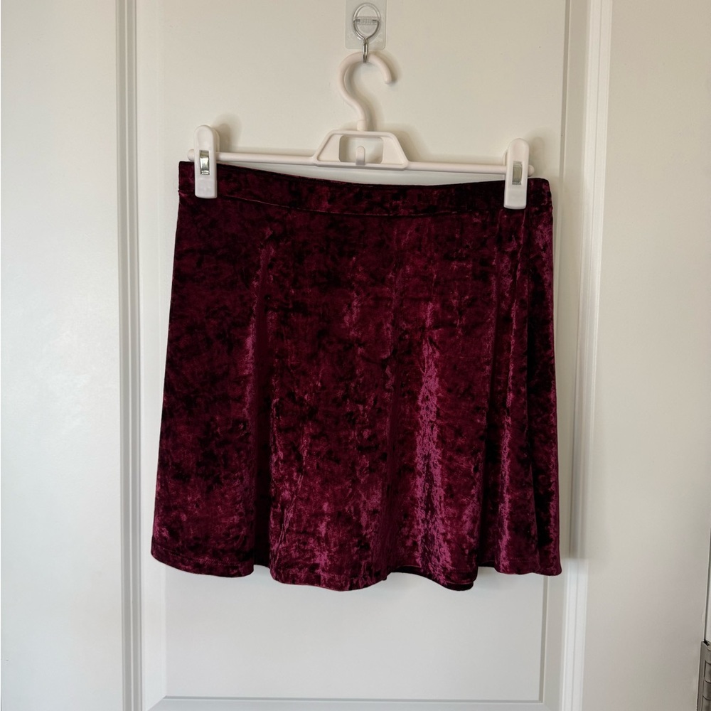Express Velvet Wine Mini Skirt